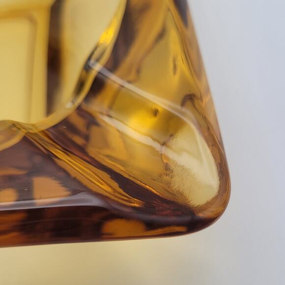 Mid-Century Modern Amber Glass Ashtray Square Geometric 6" Heavyweight Near Mint - Picture 2 of 8